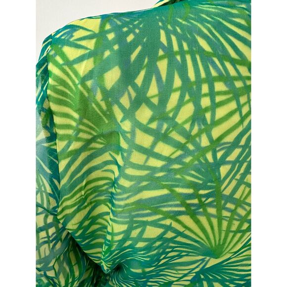 ICE Vintage Silk Wrap Dress Green Tropical Palm Print Chiffon Midi Summer Sz 12 - Picture 6 of 11